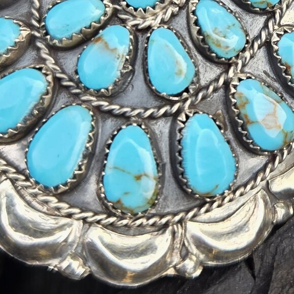 2 Large Sterling Silver & Turquoise cuff bracelets signed by DLW Navajo artist - Picture 10 of 16